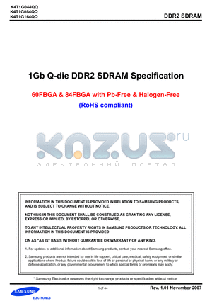 K4T1G044QQ datasheet - 1Gb Q-die DDR2 SDRAM Specification