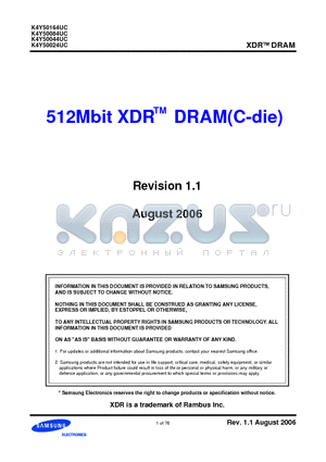 K4Y50084UC datasheet - 512Mbit XDR TM DRAM(C-die)