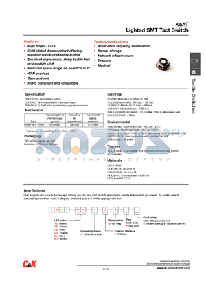 K5ATYE43GPR datasheet - Lighted SMT Tact Switch