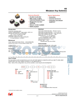 K6BYE1.53NL306 datasheet - Miniature Key Switches