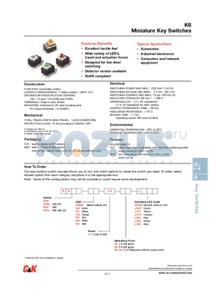 K6SGN1.53NL306 datasheet - Miniature Key Switches