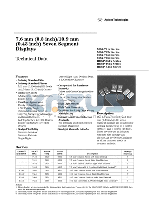 HDSP-460X datasheet - 7.6 mm (0.3 inch)/10.9 mm (0.43 inch) Seven Segment Displays