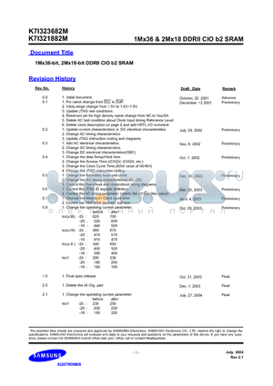 K7I323682M datasheet - 1Mx36 & 2Mx18 DDRII CIO b2 SRAM