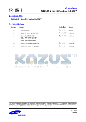 K7N161831B-QFCI25 datasheet - 512Kx36 & 1Mx18 Pipelined NtRAM