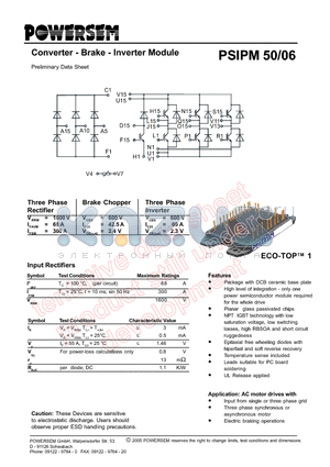 PSIPM50-06 datasheet - Converter - Brake - Inverter Module