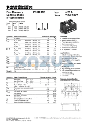 PSKD30E datasheet - Fast Recovery Epitaxial Diode (FRED) Module