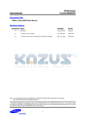 K9E2G08U0M-P datasheet - 256M x 8 Bits NAND Flash Memory