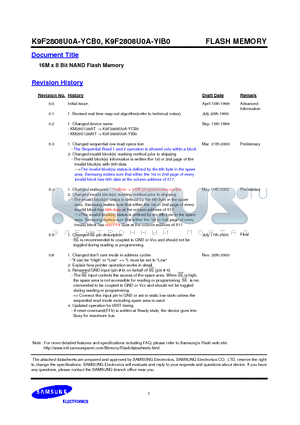 K9F2808U0A-YCB0 datasheet - 16M x 8 Bit NAND Flash Memory