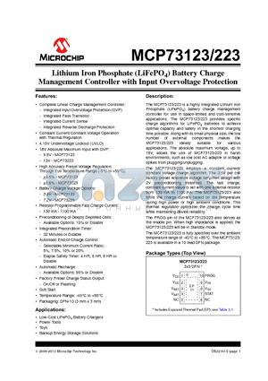 MCP73123-22A/MF datasheet - Lithium Iron Phosphate (LiFePO4) Battery Charge Management Controller with Input Overvoltage Protection