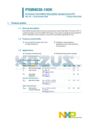 PSMN038-100K datasheet - N-channel TrenchMOS SiliconMAX standard level FET