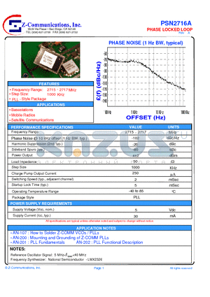 PSN2716A datasheet - LOW COST - HIGH PERFORMANCE PHASE LOCKED LOOP