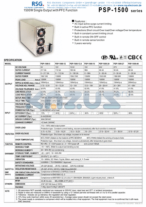 PSP-1500-13.5 datasheet - 1500W Single Output with PFC Function