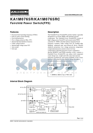 KA1M0765R-TU datasheet - Fairchild Power Switch(FPS)