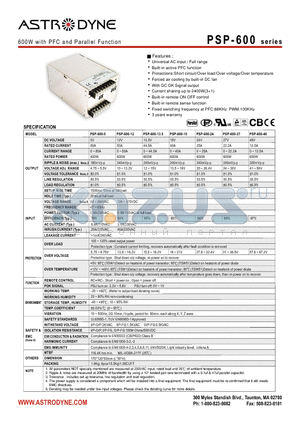 PSP-600 datasheet - 600W with PFC and Parallel Function