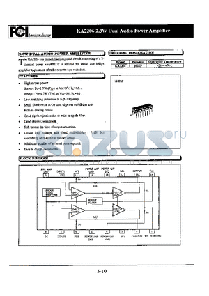 KA2206 datasheet - KA2206 2.3W Dual Audio Power Amplifier