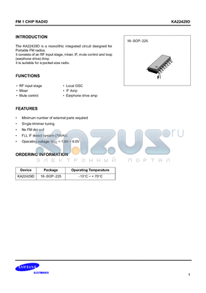 KA22429 datasheet - FM 1 CHIP RADIO