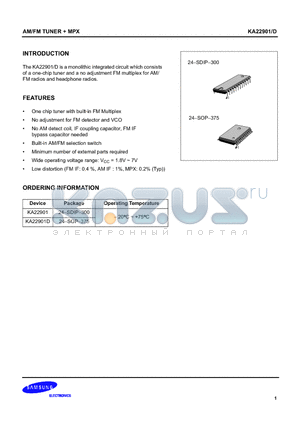 KA22901D datasheet - AM/FM TUNER MPX