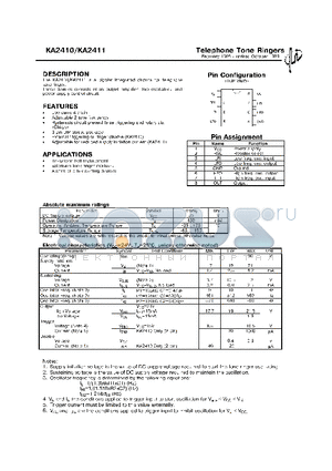 KA2411 datasheet - TELEPHONE TONE RINGERS