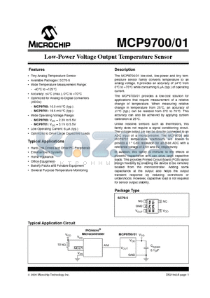 MCP9700 datasheet - Low-Power Voltage Output Temperature Sensor