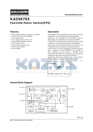 KA2S0765 datasheet - Fairchild Power Switch(FPS)