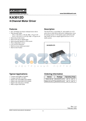 KA3012D datasheet - 4-Channel Motor Driver