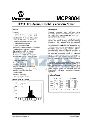MCP9804T datasheet - a0.25`C Typ. Accuracy Digital Temperature Sensor