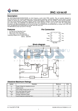 KA3843 datasheet - fixed frequency current mode PWM controller