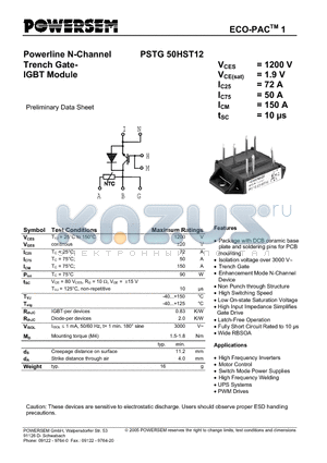 PSTG50HST12 datasheet - Powerline N-Channel Trench Gate-IGBT Module