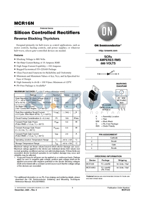 MCR16NG datasheet - Silicon Controlled Rectifiers Reverse Blocking Thyristors