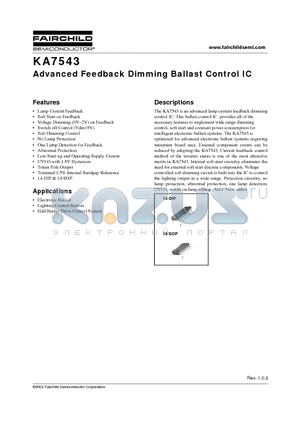 KA7543D datasheet - Advanced Feedback Dimming Ballast Control IC