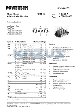 PSUT35 datasheet - Three Phase AC Controller Modules