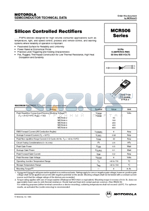 MCR506 datasheet - Silicon Controlled Rectifiers