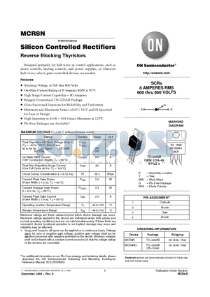 MCR8N datasheet - Silicon Controlled Rectifiers Reverse Blocking Thyristors