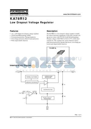 KA78R12 datasheet - Low Dropout Voltage Regulator