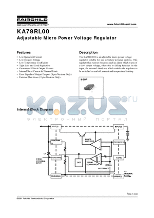 KA78RL00 datasheet - Adjustable Micro Power Voltage Regulator