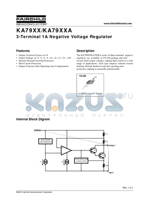 KA7908 datasheet - 3-Terminal 1A Negative Voltage Regulator