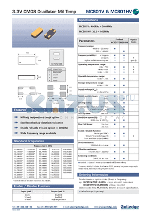MCSO1HV datasheet - 3.3V CMOS Oscillator Mil Temp