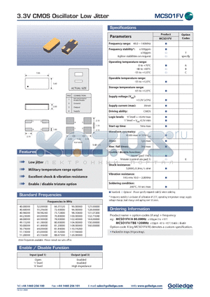 MCSO1FV/A datasheet - 3.3V CMOS Oscillator Low Jitter