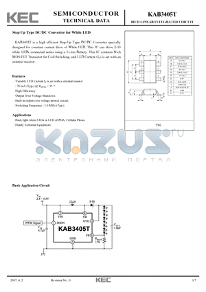 KAB3405T datasheet - Step Up Type DC/DC Converter for White LED