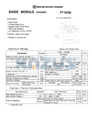 PT150S8 datasheet - DIODE MODULE 150A/800V