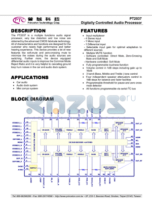 PT2037 datasheet - Digitally Controlled Audio Processor