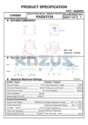 KAQV213A datasheet - PRODUCT SPECIFICATION