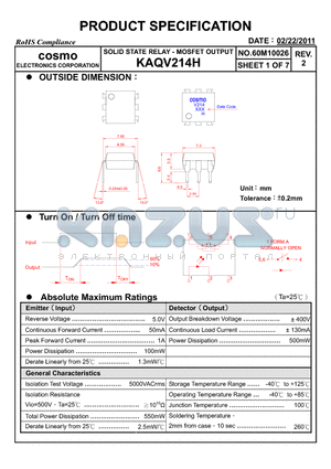 KAQV214H_11 datasheet - PRODUCT SPECIFICATION