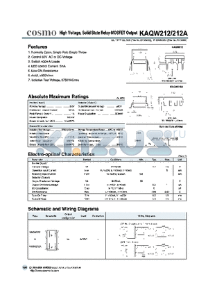 KAQW212 datasheet - High Voltage, Solid State Relay-MOSFET Output