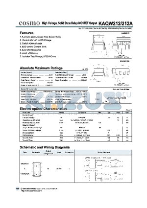 KAQW212A datasheet - High Voltage, Solid State Relay-MOSFET Output
