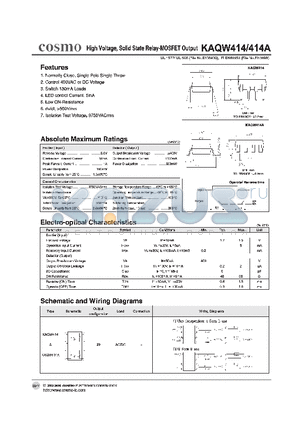 KAQW414A datasheet - HIGH VOLTAGE, SOLID STATE RELAY - MOSFET OUTPUT