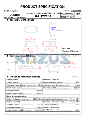 KAQY213A datasheet - PRODUCT SPECIFICATION