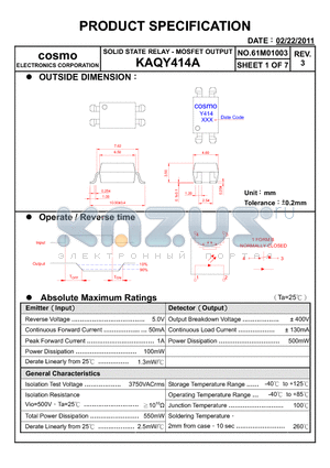 KAQY414A datasheet - PRODUCT SPECIFICATION