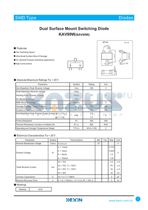 KAV99W datasheet - Dual Surface Mount Switching Diode