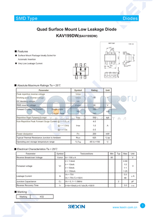 KAV199DW datasheet - Quad Surface Mount Low Leakage Diode